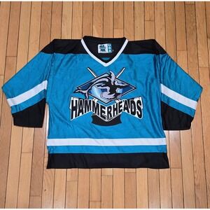 Hammerheads Hockey Jersey Mens Medium Teal Black White Gemini NHL Style Shirt